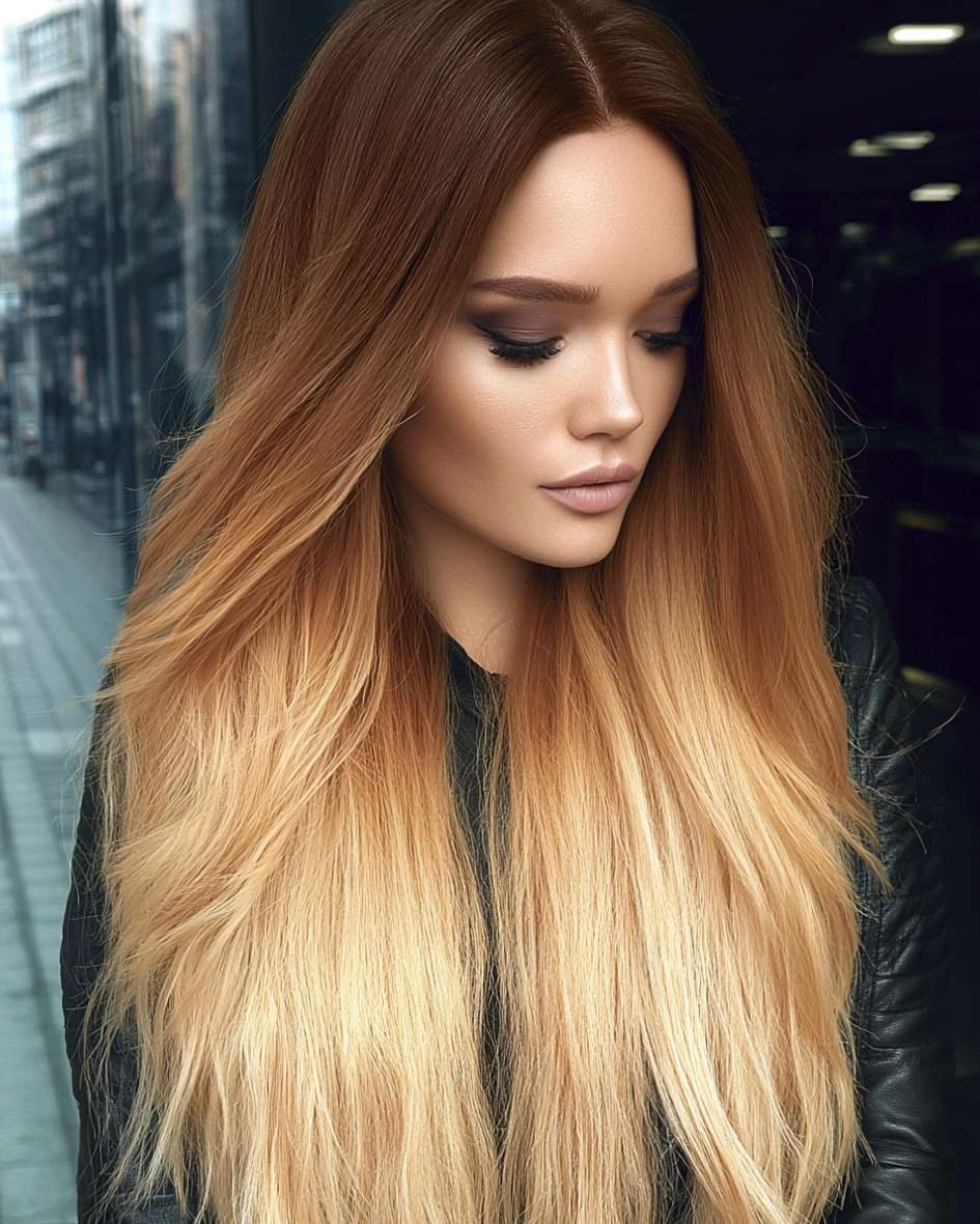Blonde Ombre Hairstyle in Elegant Salon Setting